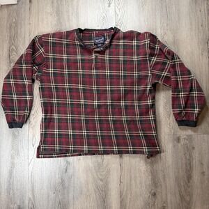 Vintage Woolrich Sweater Mens Large Red Plaid Flannel Henley Rugged Outdoorwear
